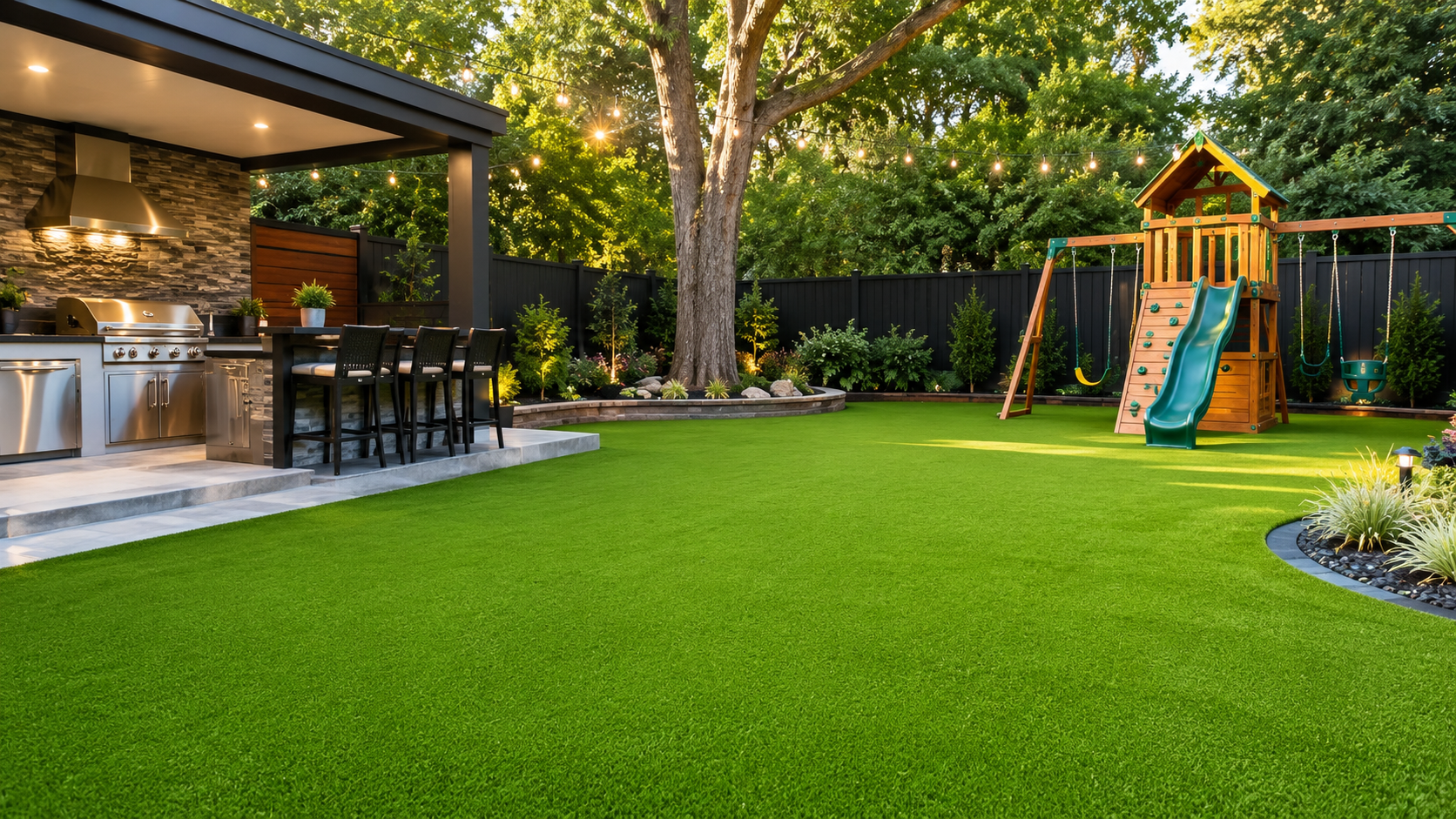 Premium synthetic turf backyard installation
